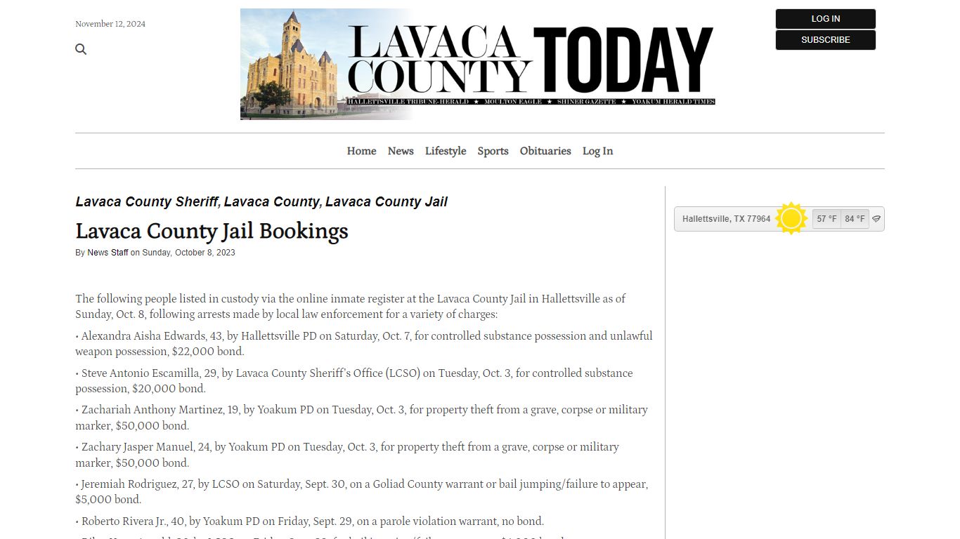 Lavaca County Jail Bookings